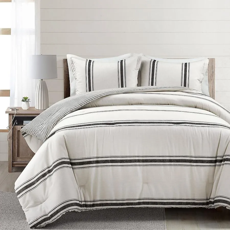 Lush Decor Black Stripe Reversible King Comforter Cotton