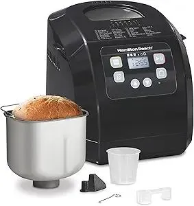 Hamilton Beach Automatic Bread Maker Machine, Digital, Programmable, 12 Settings + Gluten Free, PFAS-Free Nonstick Pan + Kneading Paddle, 2 lb Capacity, Black