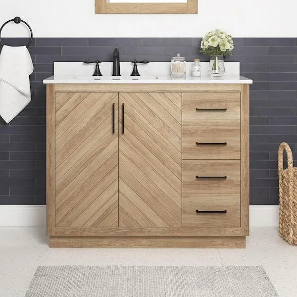 Huckleberry 42 in. W x 19 in. D x 34 in. H Single Sink Bath Vanity in Weathered Tan with White Engineered Marble Top