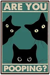 Funny Black Cat Wall Art - "Are You Pooping?" Vintage Bathroom Decor Poster - Retro Gothic Home Decor for Apartment or House, 8 x 12 Inch (918)