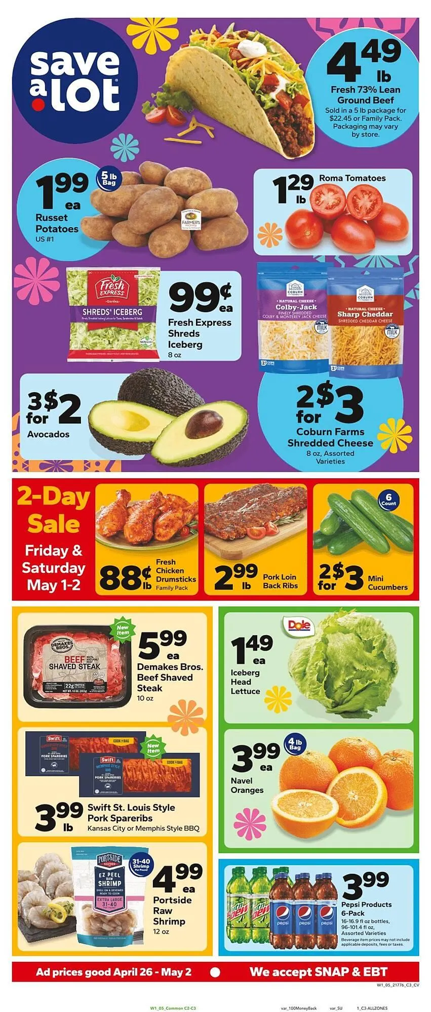 Weekly promotion Save a Lot weekly ad spanning from April 26 to May 2 2026 - Page 1 for Catalogue 365