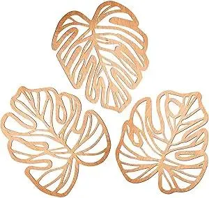 LittleVoleSherry Palm Leaves Wood Wall Art Decor, 3Pcs Tropical Leaf Wall Jungle Decor Wooden Natural Monstera Leaves Wall Decor Plant Plaque for Home Living Room Bathroom Bedroom Kitchen