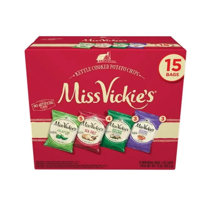 Miss Vickie's Kettle Cooked Potato Chips, 4 Flavor Variety Pack, 1 oz, 15 Count
