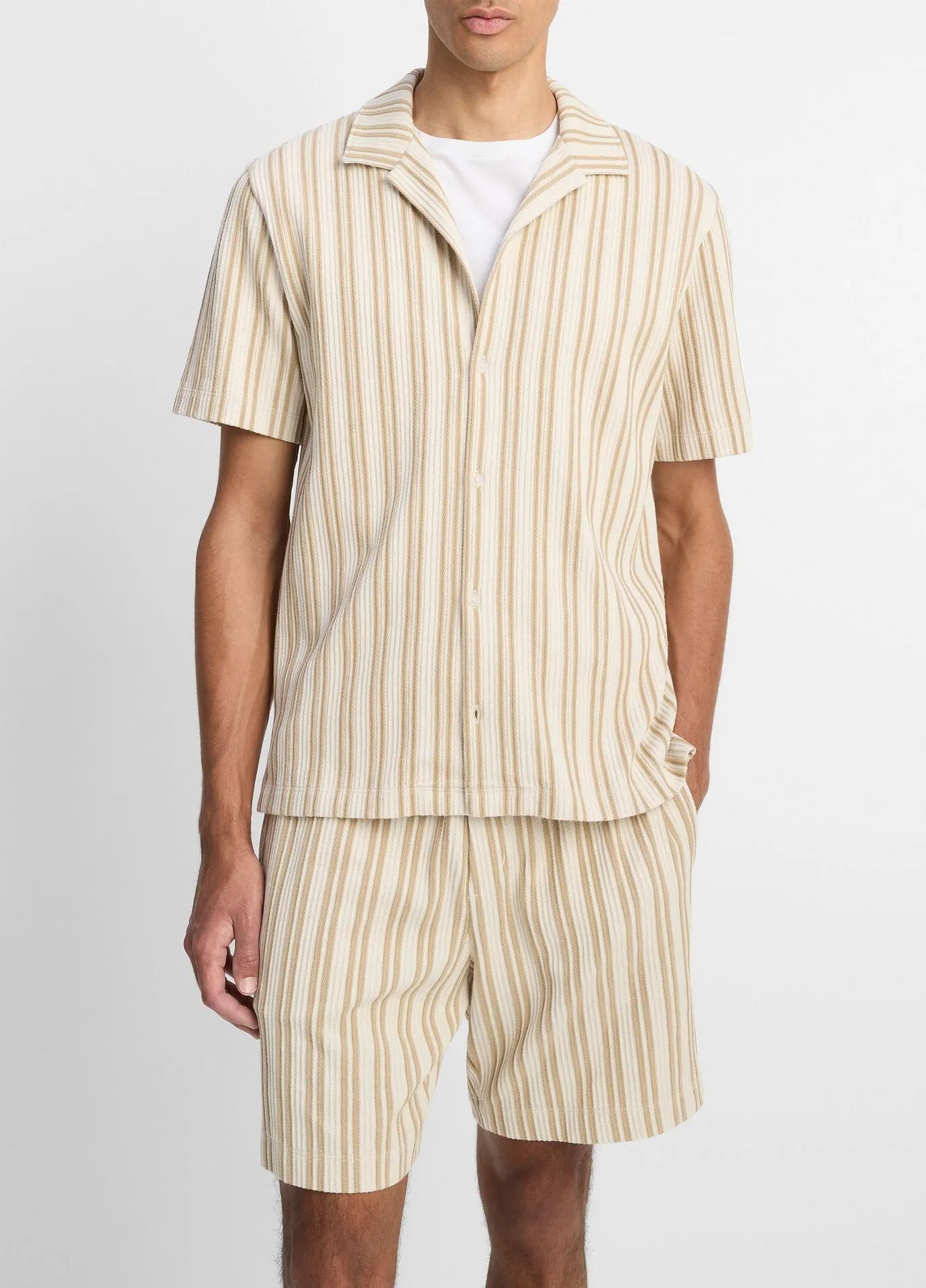 Jacquard-Stripe Cotton-Blend Button-Front Shirt