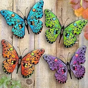 Metal Butterfly Wall Decor - 9.6" Outdoor Fence Wall Art Decor, Hanging Decoration for Garden Yard Living Room Bedroom Patio Balcony(4 Pack)