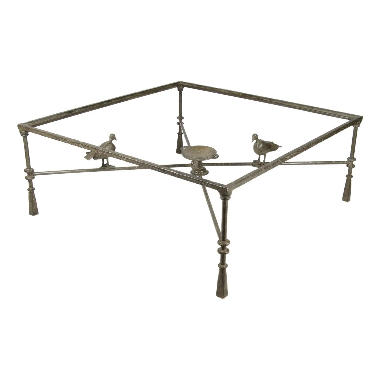 1940s Giacometti-Style Expressionist Iron Square Coffee Table With Birds, France
