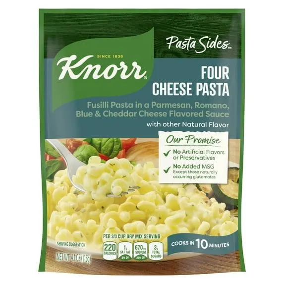 Knorr Pasta Sides Four Cheese Fusilli Pasta Made with No Artificial Flavors, 4.1 Oz Pouch