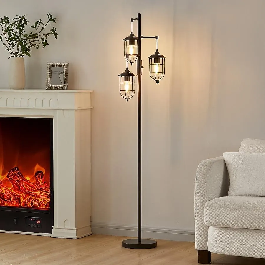 KAWOTI Ahmauri 64.75-in Blackened Bronze Tree Track Floor Lamp with Metal Shade