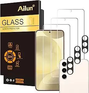 Ailun Screen Protector for Galaxy S24 3 Pack + 3 Pack Camera Lens Tempered Glass Fingerprint Unlock Compatible 0.25mm Anti-Scratch Case Friendly Clear - HD