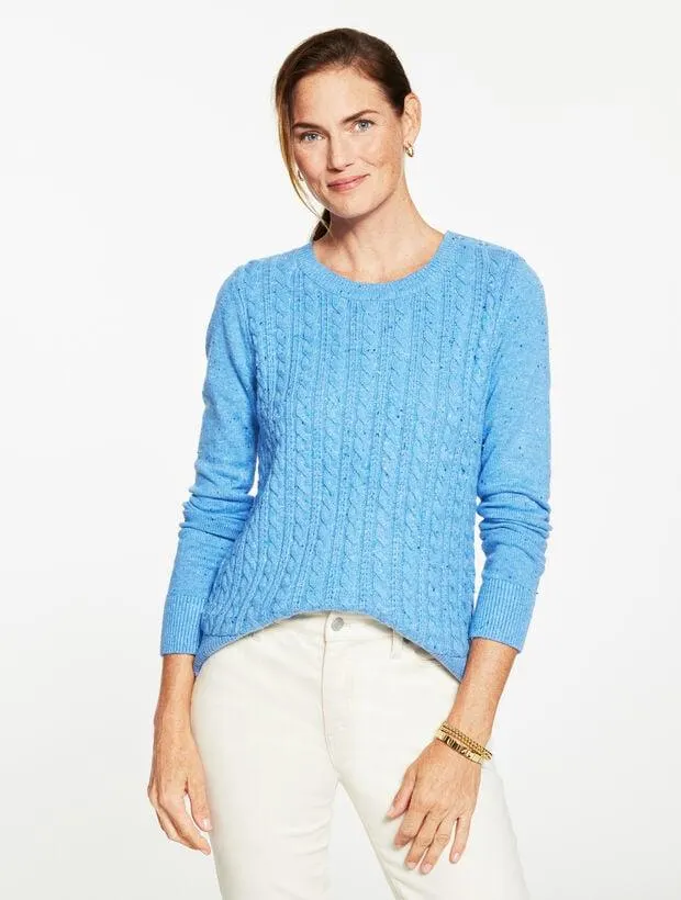 Tweed Cable Knit Crewneck Sweater