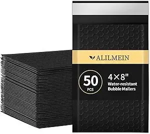 4×8" Inch Bubble Mailers 50 Pack Small Bubble Mailers Waterproof Padded Envelopes Self Seal Adhesive Shipping Bags for Mailing Cards Jewelry Makeup and Small Business Packaging