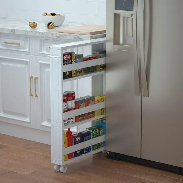 MUSEHOMEINC Compact Space Kitchen Pantry,4-Tier Kitchen Removable Storage Cart, Slim Slide Out Rolling Pantry Shelf