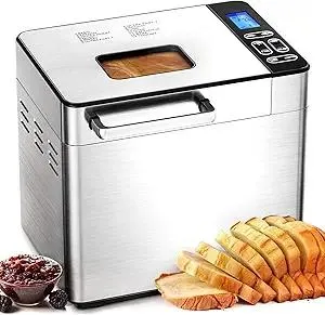 EUHOMY Bread Maker Machine 13 Program 2LB Bread Maker, Bread Machine with 3 Loaf Sizes and 3 Crust Colors, Breadmaker with Fruit & Nut Dispenser,Ideal for Family Gifts, Gluten Free