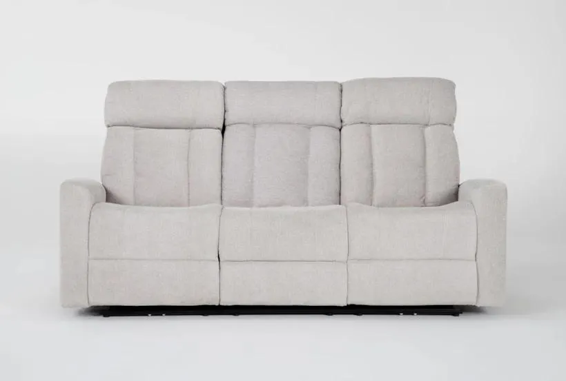 Halo II Buff Fabric 80" Power Reclining Sofa | Power Headrest | USB | Adjustable Headrests