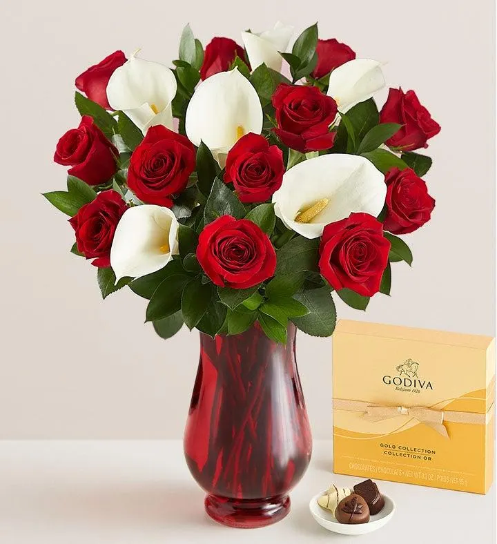 Stunning Red Rose & Calla Lily Bouquet