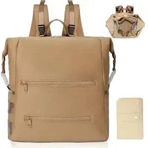 Diaper Bag Backpack,Large Neoprene Baby Bag for Boys Girls with 15 Diaper Bag Organizer,2 Insulated Pockets,Changing Pad,Stroller Straps,Brown