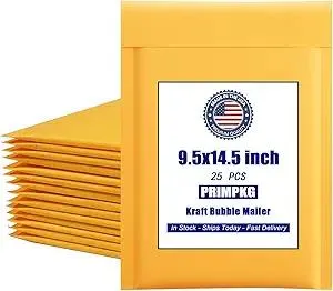 9.5in x 13.5in Kraft bubble mailer, ziplock mailer, yellow padded envelope, corporate waterproof padded bubble mailer for shipping, mailing, packaging (25PCS)