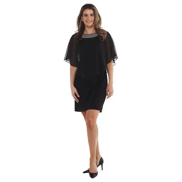 Plus Size MSK Bead Trim Chiffon Overlay Sheath Dress