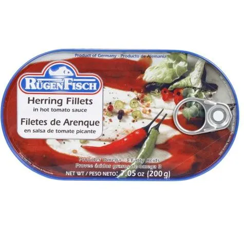 Rugen Fisch Herring Fillets in Hot Tomato Sauce, 7.5 oz