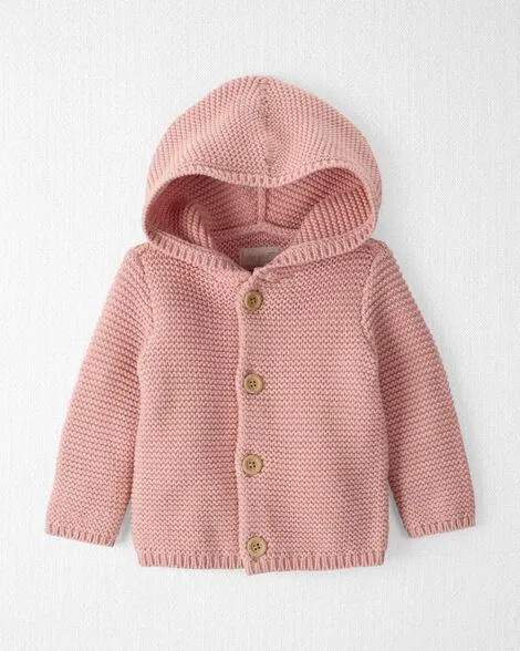 Baby Organic Signature Stitch Cardigan in Rose