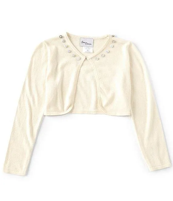 Big Girls Long-Sleeve Faux-Pearl-Trimmed Cardigan