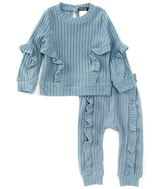 Baby Girls 12-24 Months Long Sleeve Rib-Knit Top & Matching Rib-Knit Pant 2-Piece Set