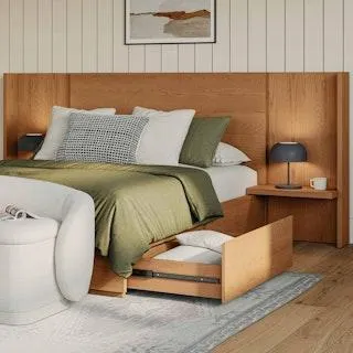 Leif Queen Storage Bed with Nightstands Set - Smoked Oak