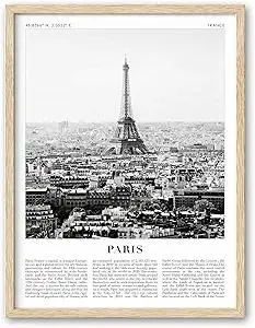 HesenDot Natural OAK Wood Framed City Wall Art,12x16in Paris Canvas Wall Print Poster,Black and White Modern Urban Landmark Wall Decor for Living Room Bedroom Office Gallery,Set of 1