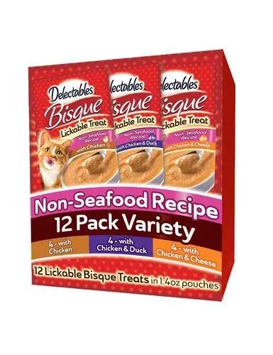 Hartz Delectables Non-Seafood Bisque Variety Pack, 1.4 Ounce Pouches, 12 Pack