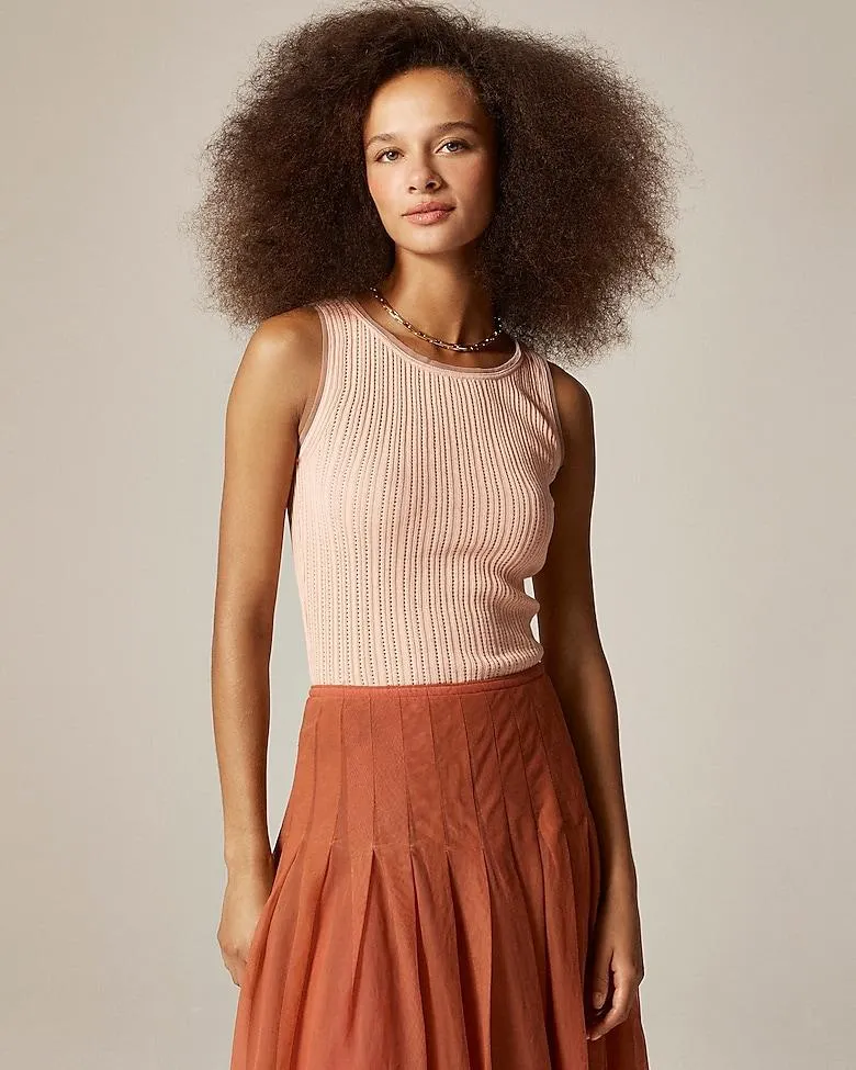 Tulle-trim sweater-tank in premium ultra-fine cotton