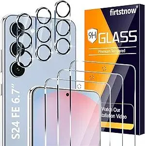 3 Pack Glass Screen Protector for Samsung Galaxy S24 FE [6.7 inch] + 3 Pack Camera Lens Protector, 9H Tempered Glass, Fingerprint Unlock, HD Clear Case Friendly Anti-Scratch