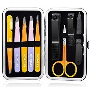 MORGLES Tweezers Set, Professional Nail Clippers and Tweezer Kit for Women and Men with Leather Travel Case, 9 Pack
