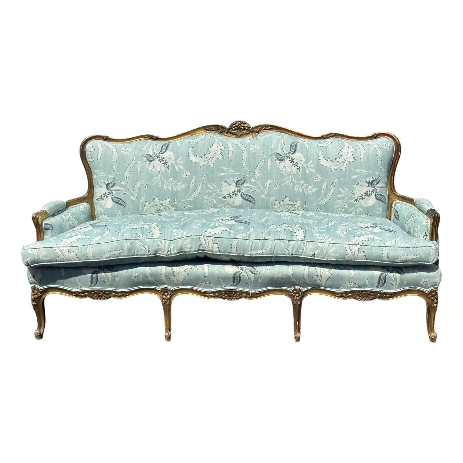 Antique 19th C Louis XV Style Canapé Sofa in Eden Serene Fabric by Schuyler Samperton