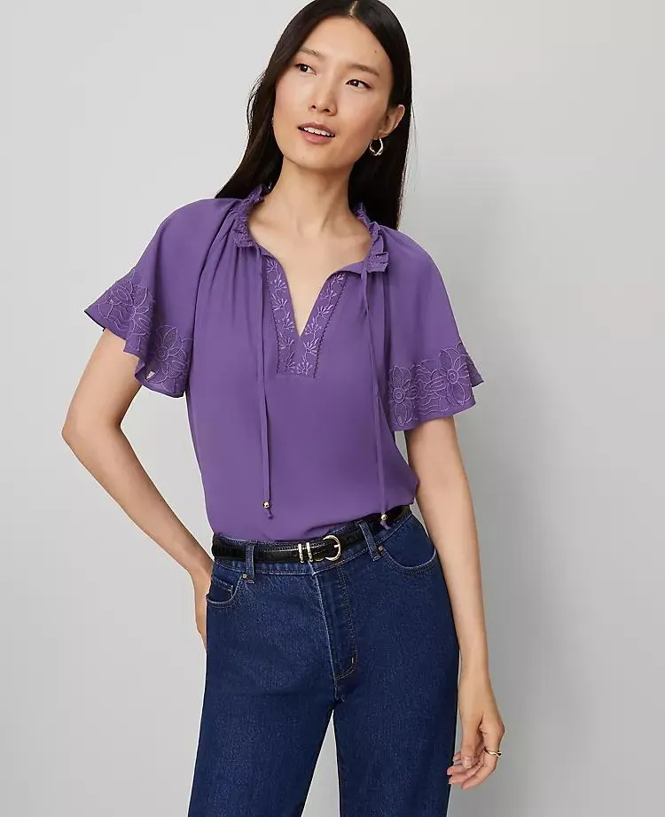 Tie Neck Ruffle Popover