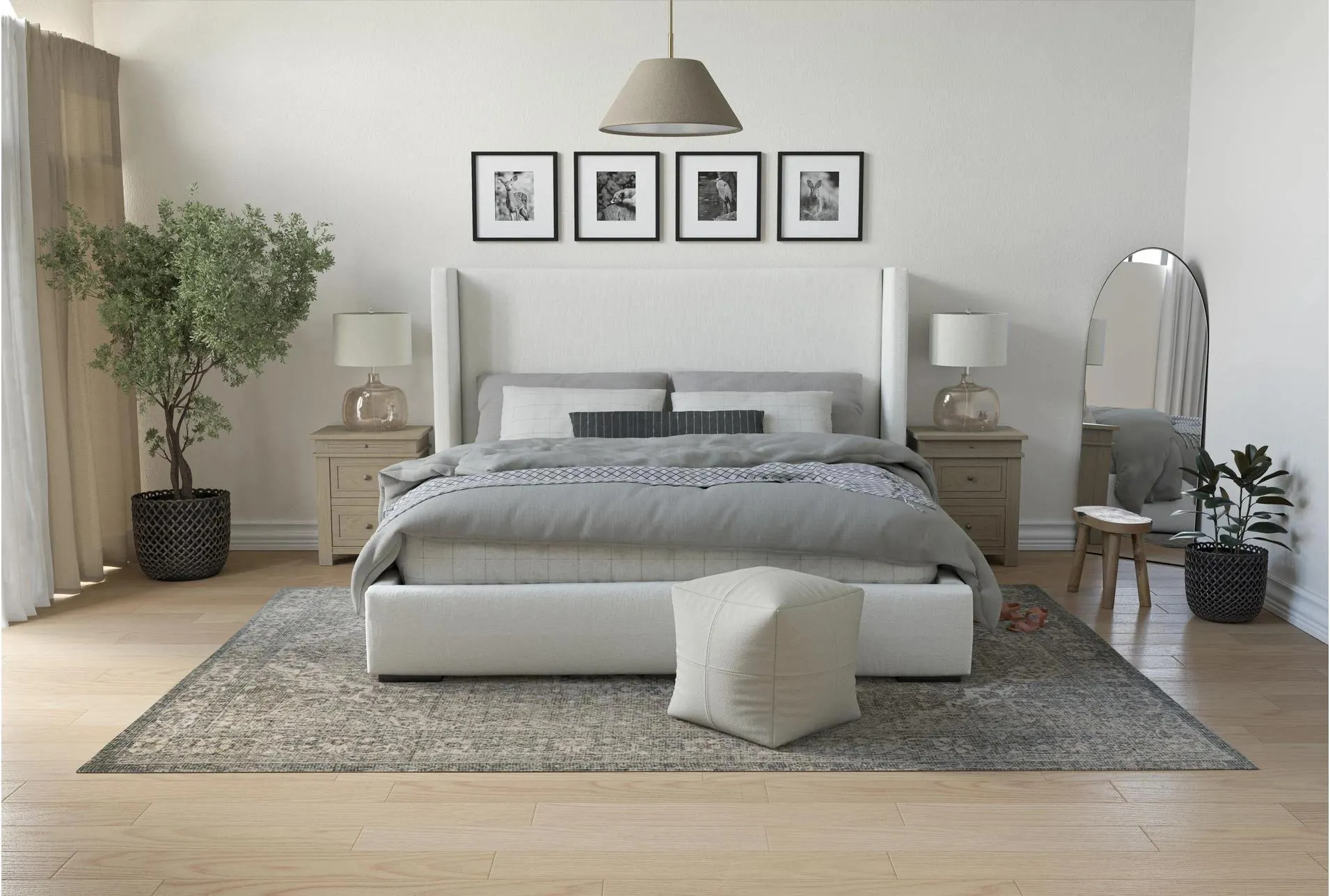 Vera Dream Cream Non Tufted 52"H Queen Upholstered Shelter Platform Bed