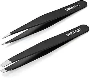 Tweezers for Women and Men Facial hair, 2-Pack Slant and Point Precision Eyebrow Tweezers Set for Splinter and Ingrown Hair Removal