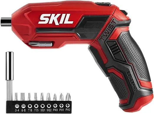 SKIL 4V Pivot Grip Rechargeable Cordless Screwdriver, Includes 9pcs Bit, 1pc Bit Holder, USB Charging Cable - SD561802