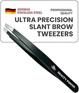 Professional Slant Tweezers for Women Facial Hair - German Stainless Steel, Ultra Precision, Lightweight Black Tweezers for Women & Men, Ideal for Eyebrow & Facial Grooming (Matte Black)