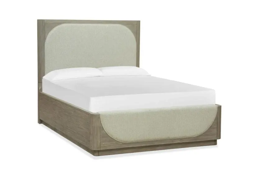 Harland Queen Grey Wood & Upholstered Panel Bed