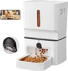 Automatic Cat Feeder with Camera, 7L Timed Dog Feeders, Adjustable Camera, 1080P HD Night Vision, Automatic Dog Feeder, 5G WiFi Cat Food Dispenser with 2-Way Audio, Low Food & Motion Alerts