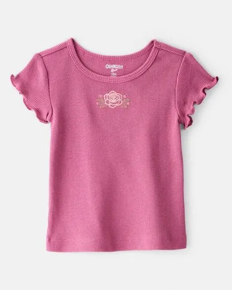 Baby Girl Flower Cotton Short-Sleeve Top - Pink