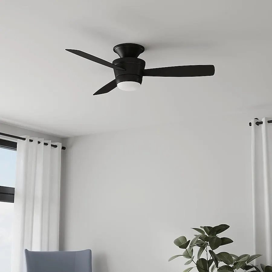 Harbor Breeze Mazon 44-in Integrated LED Flush Mount Matte Black with Black/Driftwood Blades Ceiling Fan With Light - Remote Included ( 3 -Blade )