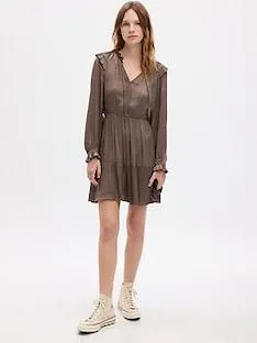 Split-Neck Tiered Mini Dress