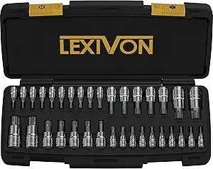 LEXIVON Master TORX Bit Socket Set, Premium S2 Alloy Steel | Complete 34-Piece, Solid Star & Tamper Proof T6 ~ T70 | Enhanced Storage Case (LX-149)
