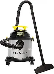 STANLEY Wet Dry Vac, 5 Gallon Portable Shop Vacuum Wet/Dry, 4 Horsepower, Stainless Steel Tank, 4.0 HP, Silver+Yellow, SL18115