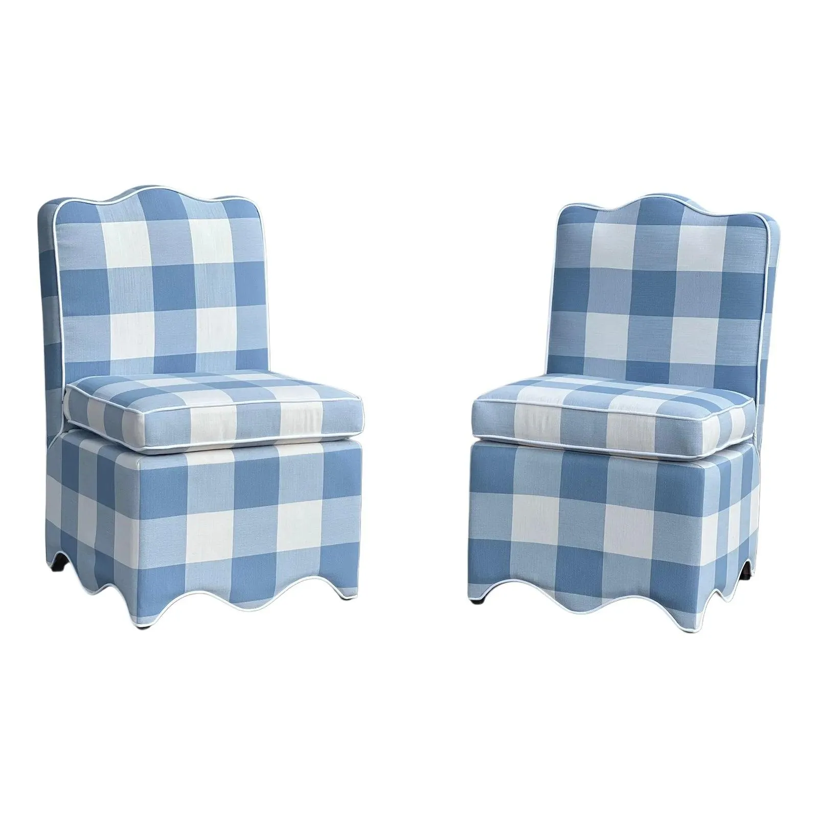 Pair Scalloped Slipper Chairs Upholstered in Serena & Lily