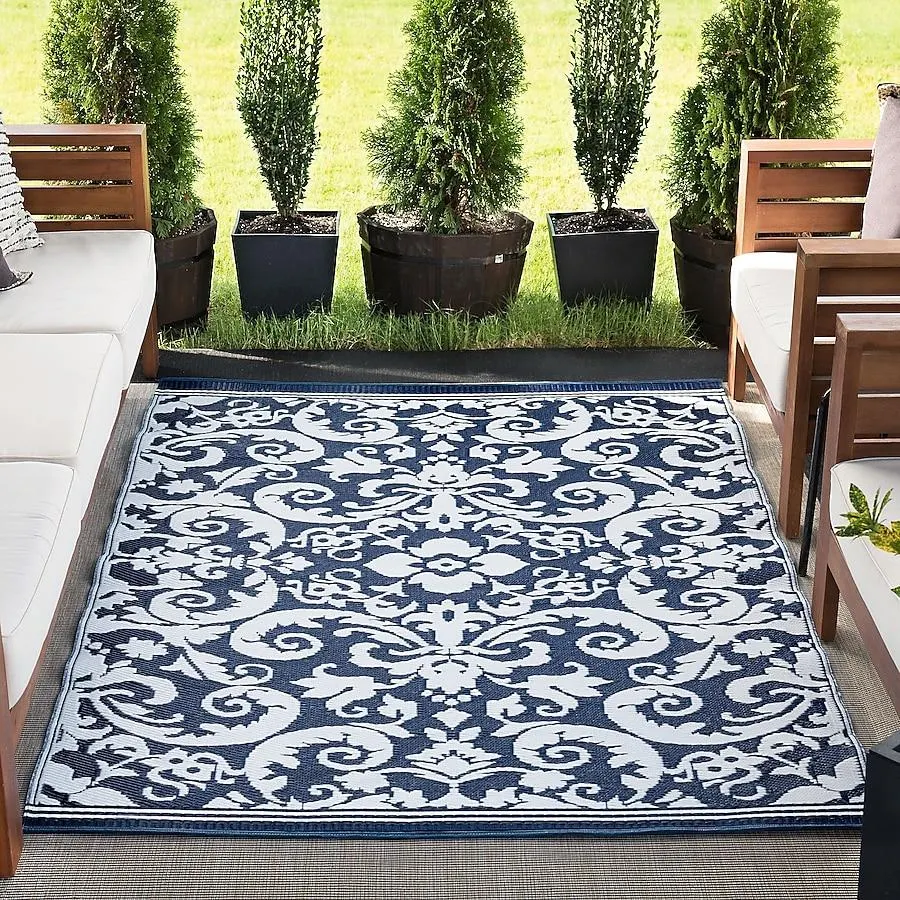Tayse Sunset 8 x 10 (ft) Flatweave Blue Rectangular Outdoor Floral/Botanical Coastal Pet Friendly Area rug