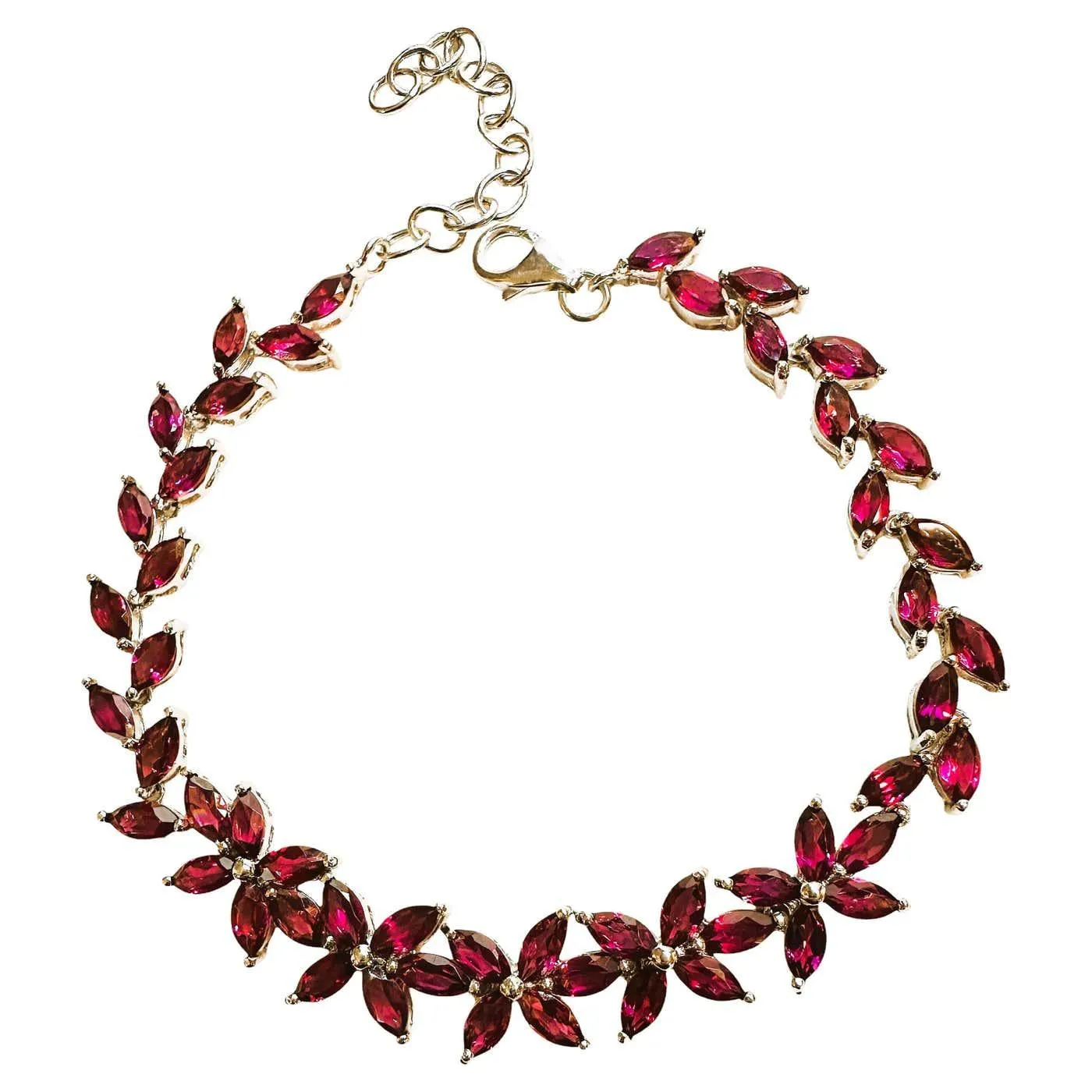 New 10.2 Carat Mozambique Rhodolite Garnet 925 Sterling Silver Flower Bracelet