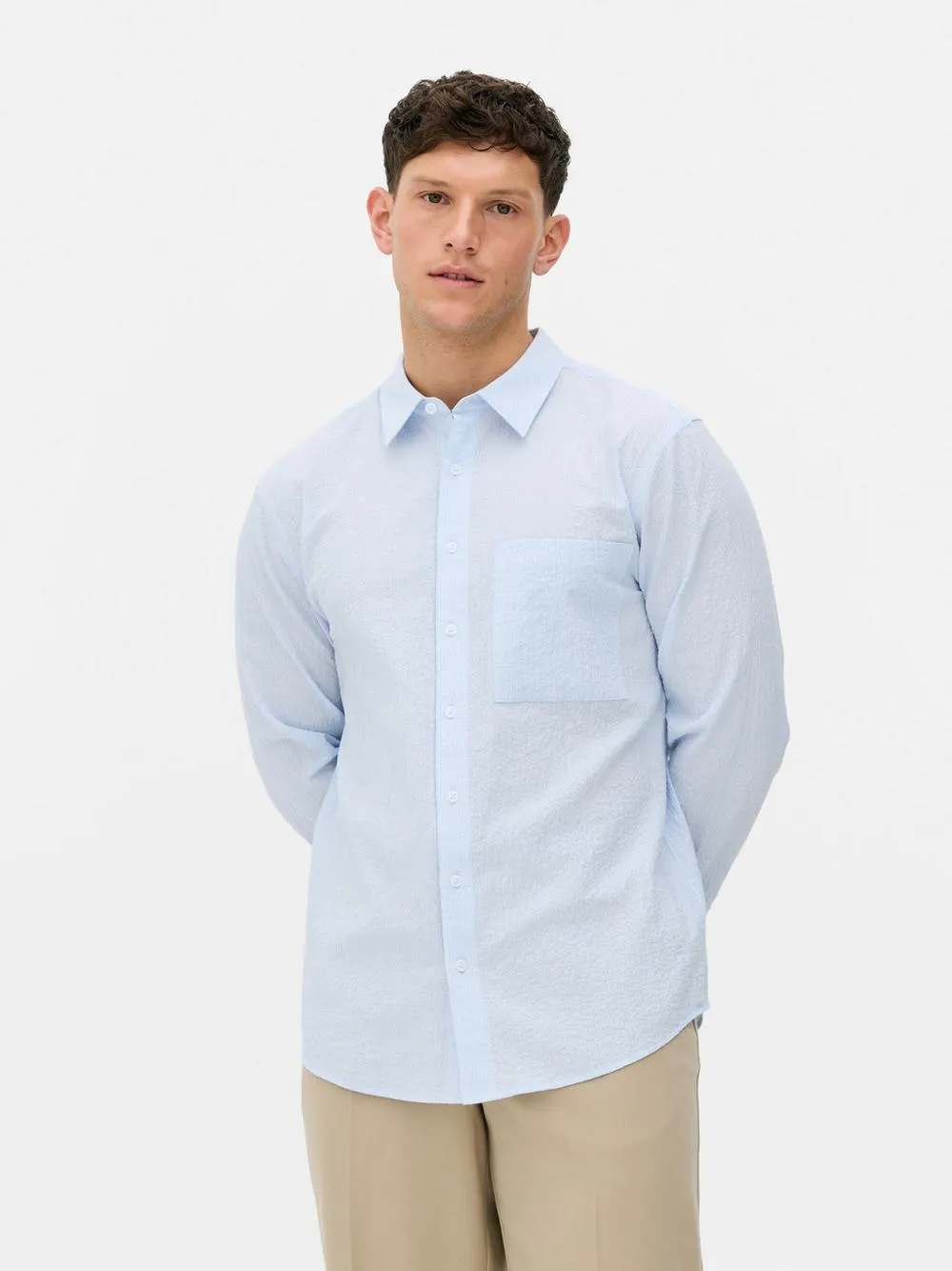 Camisa botões seersucker riscas Kem