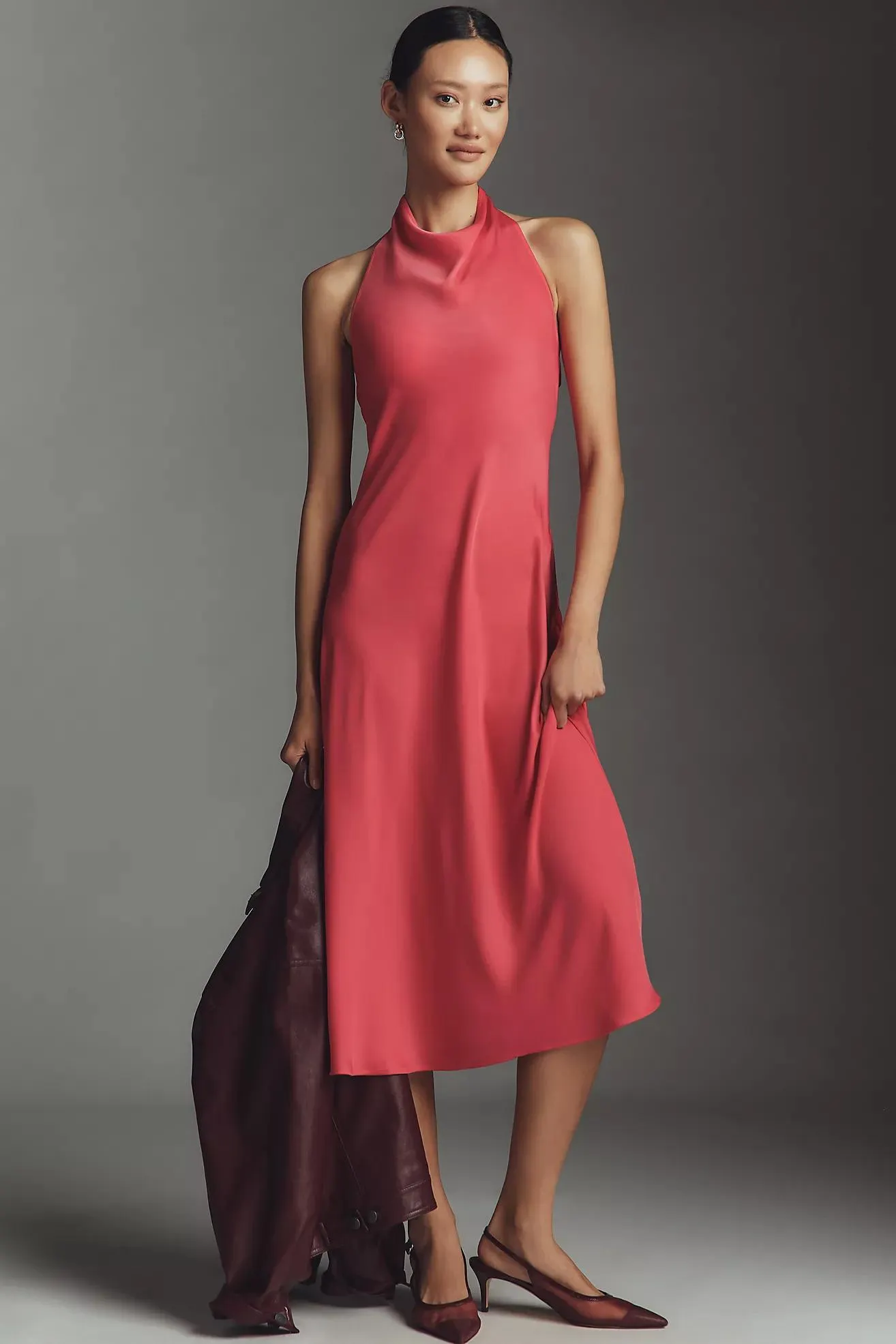 Maeve Cowled Halter Open-Back Midi Dress